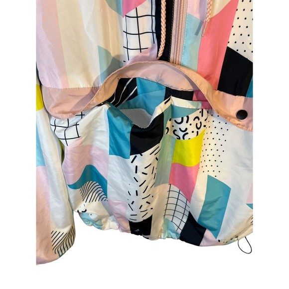 Blackjack 1999 Windbreaker Retro 90's Pattern Jacket Half Zip Hooded Women's L - Picture 5 of 8
